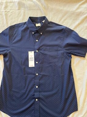 Dockers Navy Short-Sleeve Button-Down Shirt with Micro Dot Print